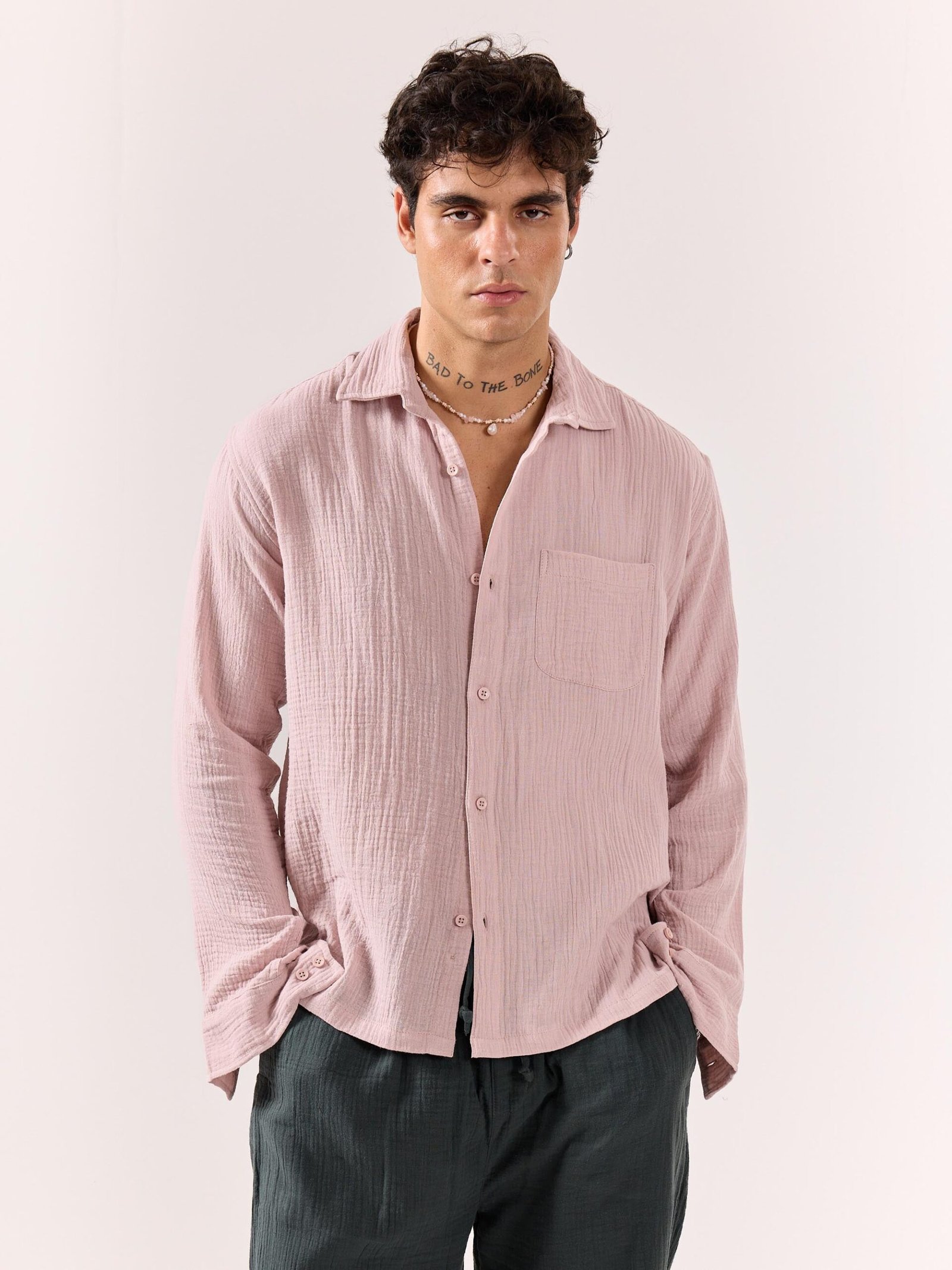 Pale Pink Gauze Holiday Shirt - Image 5