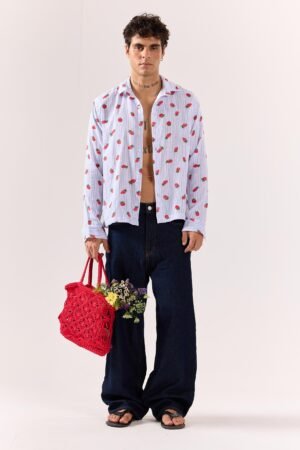 Strawberry Striped Gauze Holiday Shirt (Pre-Order)