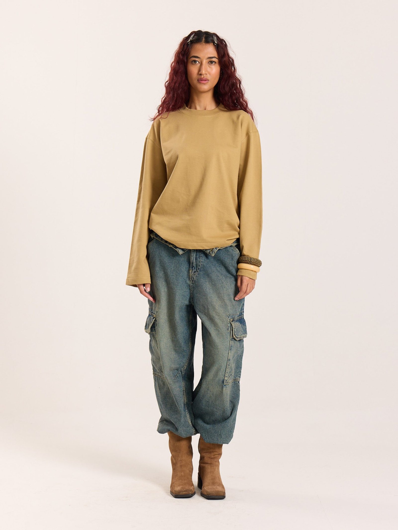 Khaki Loose Fit Cropped T-Shirt - Image 2